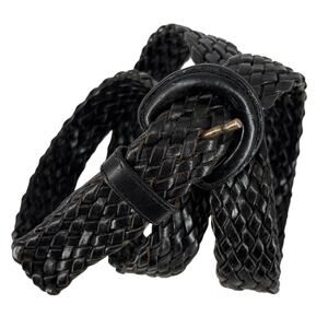 Vintage Woven Leather Belt Size 38 Black Basco Western